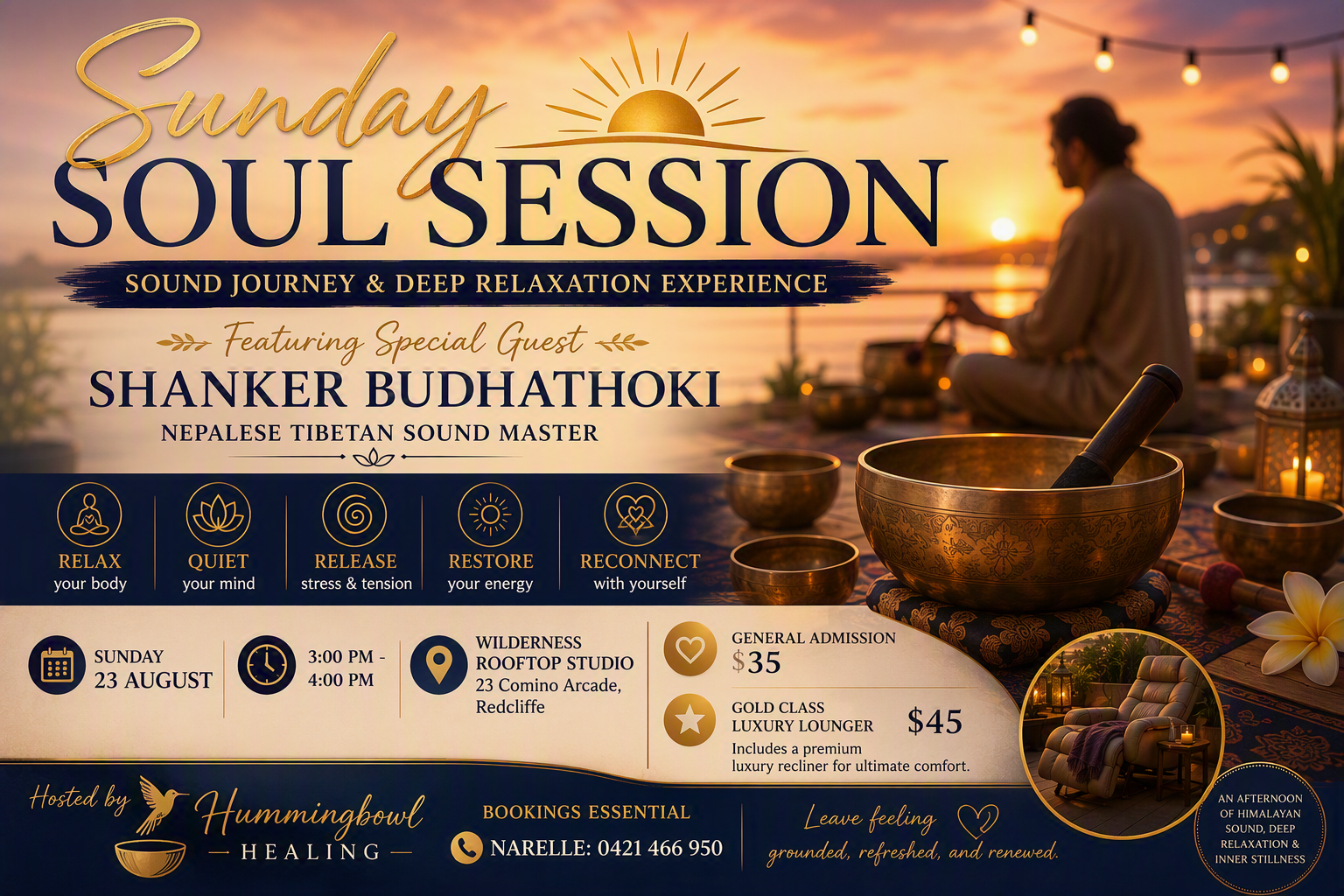 Sunday Afternoon Soul Sessions featuring special guest Nepalese Tibetan master Shanker Budhathoki at Wilderness Rooftop Studio, Redcliffe